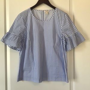 LIKE NEW J.Crew striped ruffle sleeve top